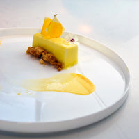 Side view of Alta Cucina 10.5" x 0.75" Opal Glass Medium Stacking Plate (Set of 12)