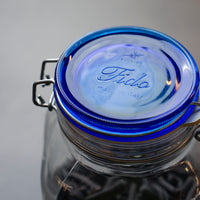 Side view of Fido 67.75 oz. Food & Canning Jar, Blue Top (Set of 6)