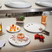 Side view of Alta Cucina 12.5" x 0.75" Opal Glass Large Stacking Plate (Set of 12)