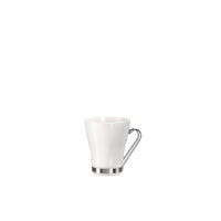 Side view of Aromateca 7.5 oz. Opal Glass Cappuccino Cup with Stainless Steel Handle (Set of 4)