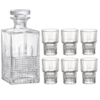 Side view of Bartender 7pc Novecento Liquor Set (1 Decanter + 6 Shot Glasses)