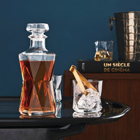 Side view of Cassiopea 7pc Whiskey Set (1 Decanter + 6 Rocks Glasses)
