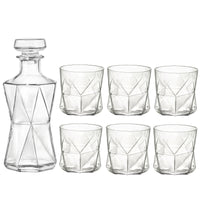 Side view of Cassiopea 7pc Whiskey Set (1 Decanter + 6 Rocks Glasses)
