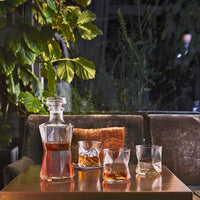 Side view of Cassiopea 7pc Whiskey Set (1 Decanter + 6 Rocks Glasses)