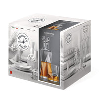 Side view of Cassiopea 7pc Whiskey Set (1 Decanter + 6 Rocks Glasses)