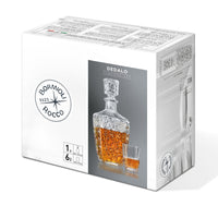 Side view of Dedalo 7pc Liqueur Set (1 Decanter + 6 Shot Glasses)