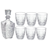 Side view of Dedalo 7pc Whiskey Set (1 Decanter + 6 Rocks Glasses)