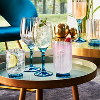 Side view of Florian 12.6 oz. DOF Drinking Glasses, Lucent Blue (Set of 4)