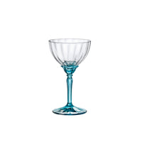 Side view of Florian 8.10 oz. Champagne / Martini Cocktail Glasses, Lucent Blue (Set of 4)