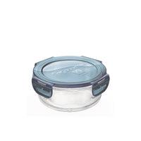 Side view of Frigoverre Evolution 17 oz. Round Food Storage Container, Gray Lid (Set of 12)