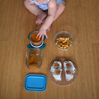 Side view of Frigoverre Evolution 6 oz. Round Food Storage Container, Gray Lid (Set of 12)