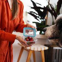 Side view of Frigoverre Future 14.25 oz. Square Stackable Food Storage Container (Set of 12)