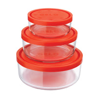 Side view of Gelo 3pc Storage Container Set with Red Lid (11.62 oz.,24.37 oz. & 44.62oz.)