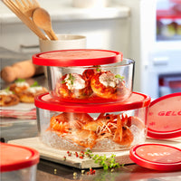 Side view of Gelo 4pc Storage Container Set with Red Lid (8.25 oz., 20.25 oz., 37.25 oz. & 81 oz.)
