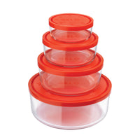 Side view of Gelo 4pc Storage Container Set with Red Lid (8.25 oz., 20.25 oz., 37.25 oz. & 81 oz.)
