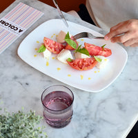 Side view of Parma 13.25" x 9.5" Opal Glass Serving Plate (Set of 12)