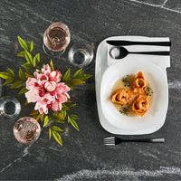 Side view of Parma 13.25" x 9.5" Opal Glass Serving Plate (Set of 12)