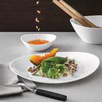 Side view of Prometeo 10.75" x 9.5" Opal Glass Dinner Plate (Set of 24)