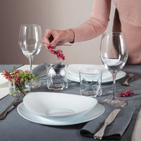 Side view of Prometeo 10.75" x 9.5" Opal Glass Dinner Plate (Set of 24)