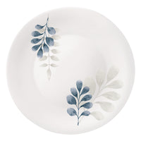 Side view of White Moon Botanica 10.75" Opal Glass Dinner Plate, Blue (Set of 24)