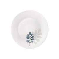 Side view of White Moon Botanica 7.75" Opal Glass Dessert Plate, Blue (Set of 24)