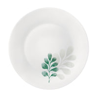 Side view of White Moon Botanica 7.75" Opal Glass Dessert Plate, Green (Set of 24)