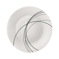 Side view of White Moon Botanica 7.75" Opal Glass Dessert Plate, Linee (Set of 24)