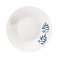 Side view of White Moon Botanica 9" Opal Glass Soup Plate, Blue (Set of 24)