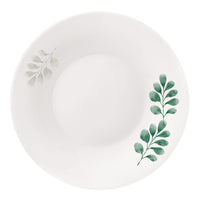 Side view of White Moon Botanica 9" Opal Glass Soup Plate, Green (Set of 24)
