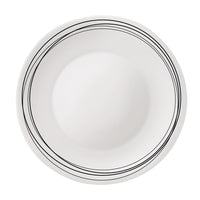 Side view of White Moon Chiaroscuro 10.75" Opal Glass Dinner Plate, Linee (Set of 24)