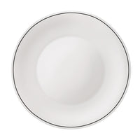 Side view of White Moon Chiaroscuro 10.75" Opal Glass Dinner Plate, Unico (Set of 24)