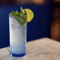 Side view of America '20s 16.25 oz. Cooler Drinking Glasses, Sapphire Blue (Set of 6)