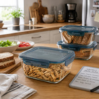 Side view of Frigoverre Evolution 47.25 oz. Square Food Storage Container, Gray Lid (Set of 4)