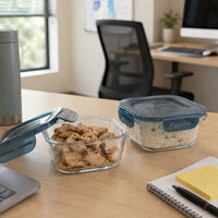 Side view of Frigoverre Evolution 25.25 oz Square Food Storage Container, Gray Lid (Set of 12)