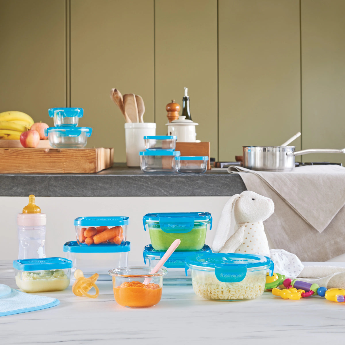 Frigoverre Evolution Square Glass Food Storage Container, Teal Lid