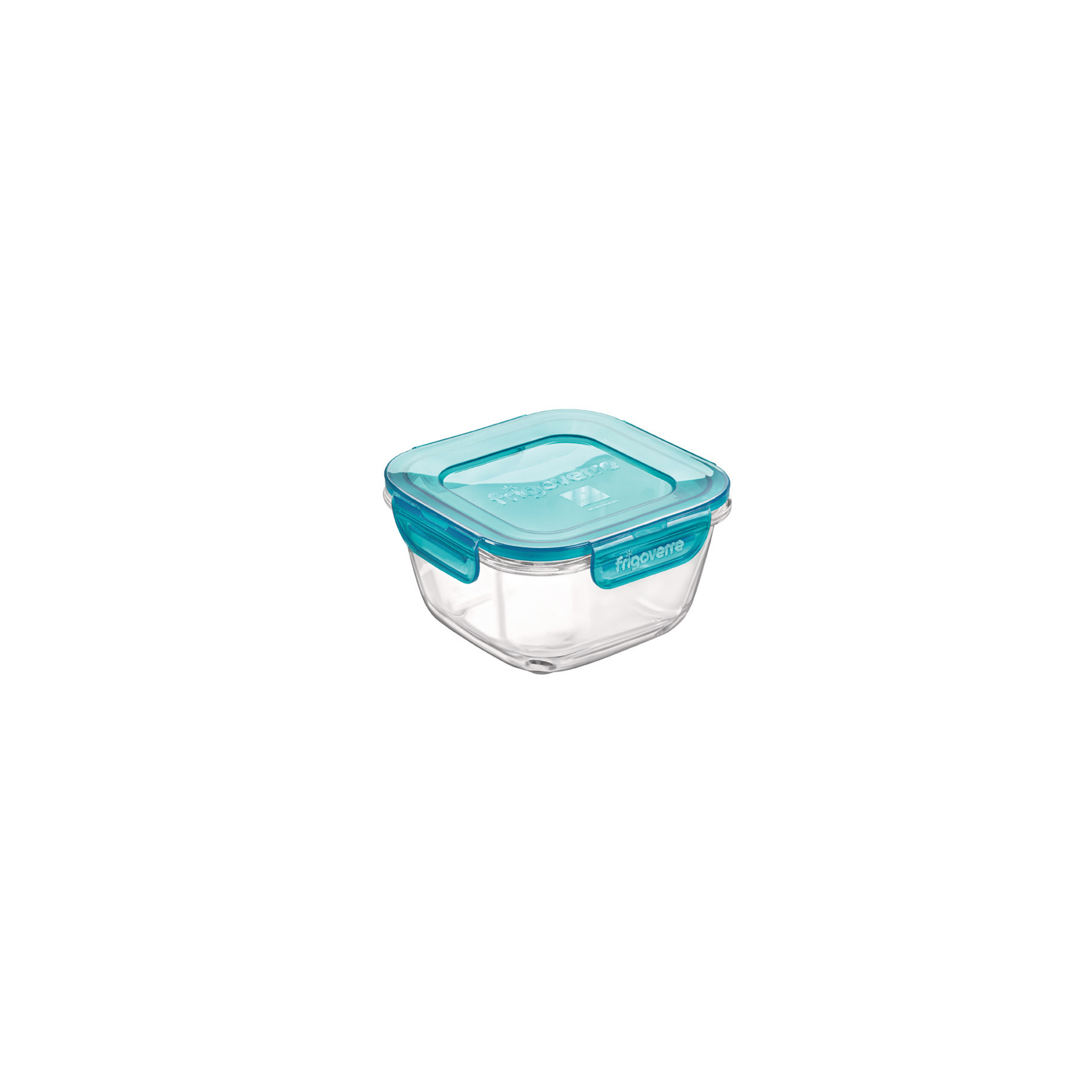 Bormioli Rocco Frigoverre Evolution 14.25 oz. Square Food Storage Container, Teal Blue Lid (Set of 3)