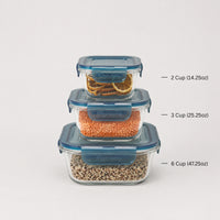 Side view of Frigoverre Evolution 3-Cup Square Food Storage Container, Gray Lid (Set of 12)