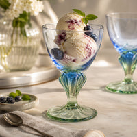 Side view of Bahia 12.2 oz. Colored Dessert Goblet, Sapphire Blue & Emerald Green (Set of 2)