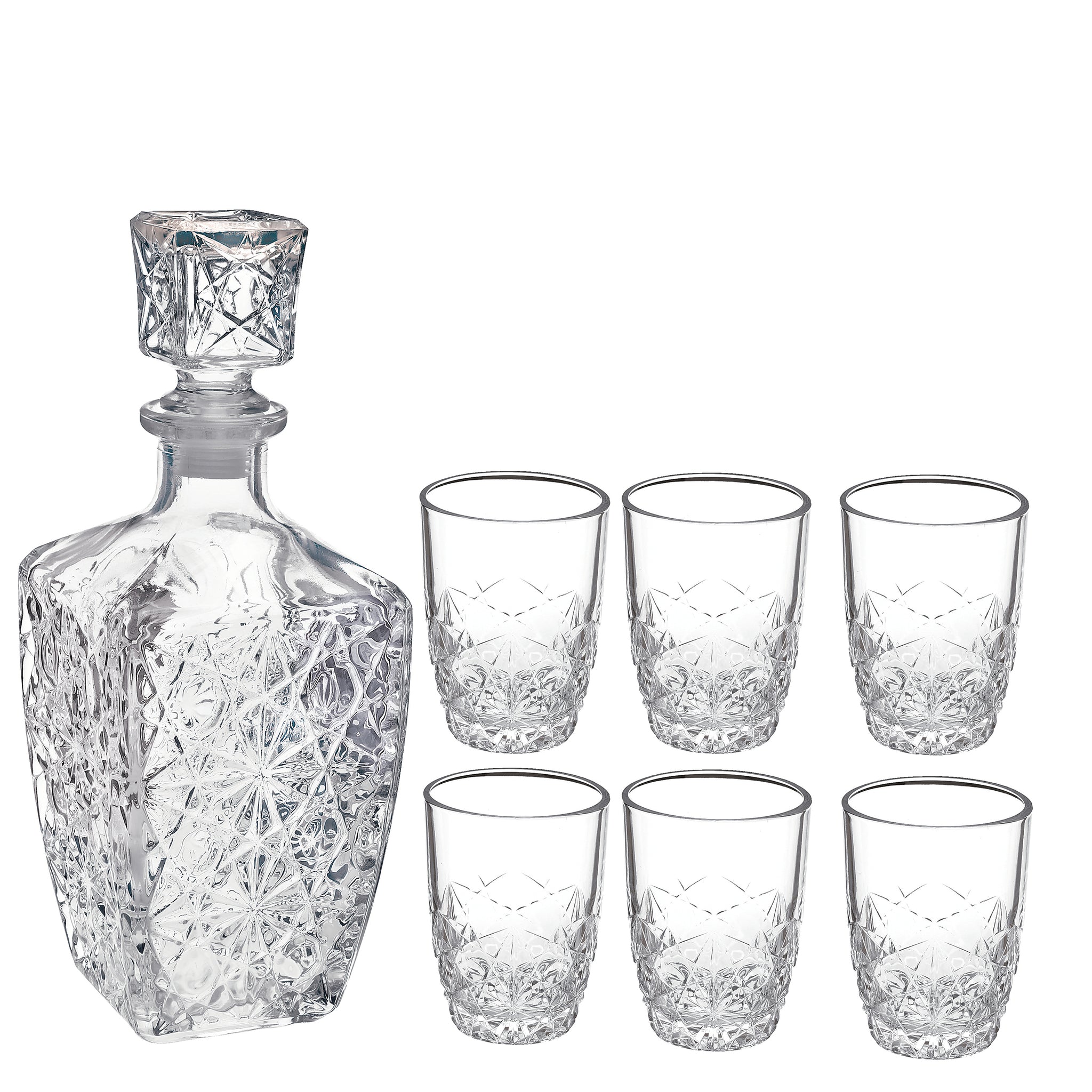 Bormioli Rocco Dedalo 7pc Liqueur Set (1 Decanter + 6 Shot Glasses)