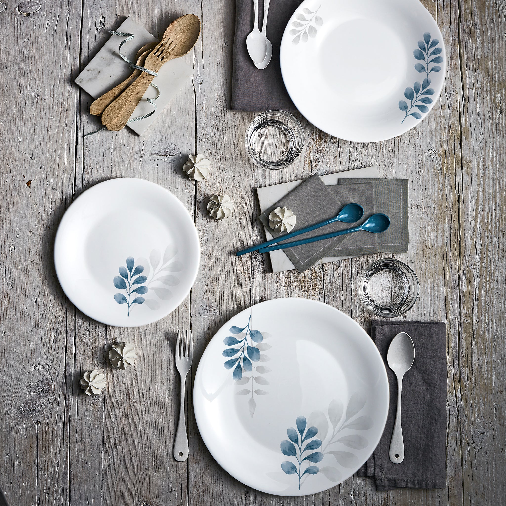 Bormioli Rocco White Moon Botanica 10.75" Opal Glass Dinner Plate, Blue (Set of 24)