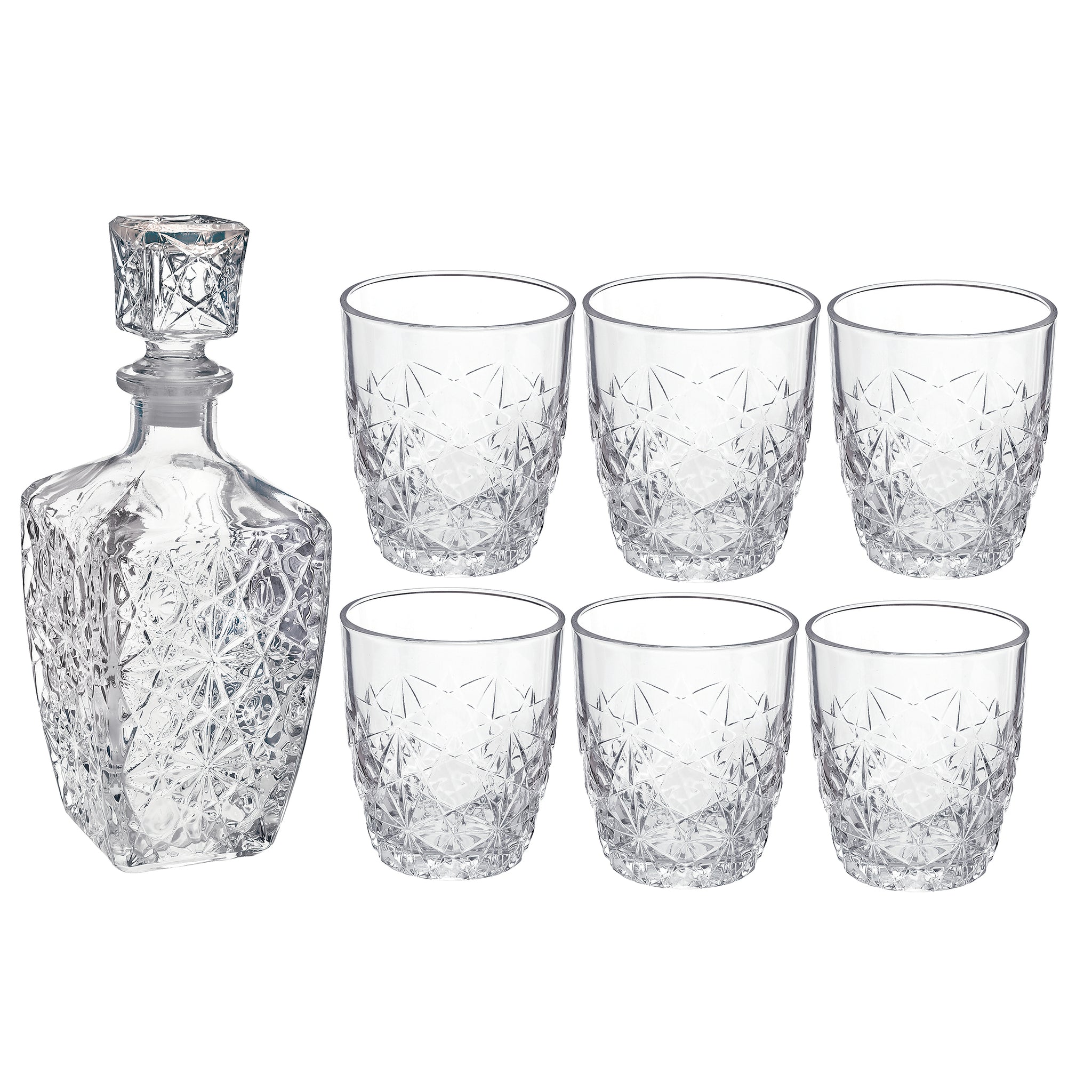 Dedalo 7pc Whiskey Set (1 Decanter + 6 Rocks Glasses)